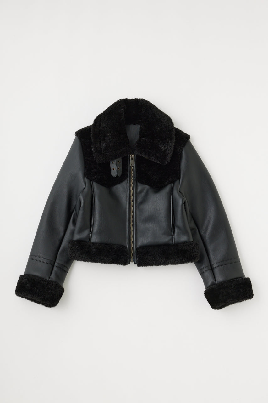 [MOUSSY] Cropped Vegan Leather Shearling Jacket