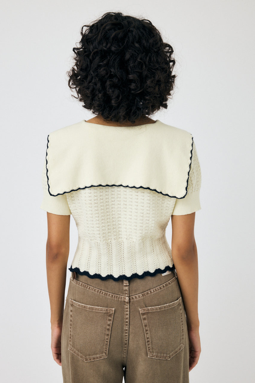 KNIT LACEWORK COLLAR CARDIGAN – MOUSSY