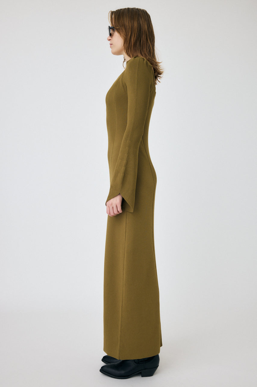 knit dress square neck Ribbed Knit Square Neck Bodycon Sweater Dress Pink / M