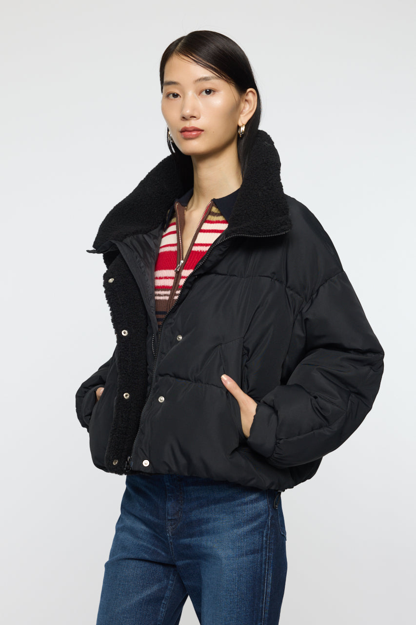 STAND COLLAR PUFFER JACKET Black / Free