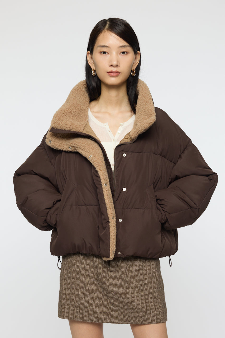 STAND COLLAR PUFFER JACKET Brown / Free