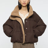 STAND COLLAR PUFFER JACKET Brown / Free