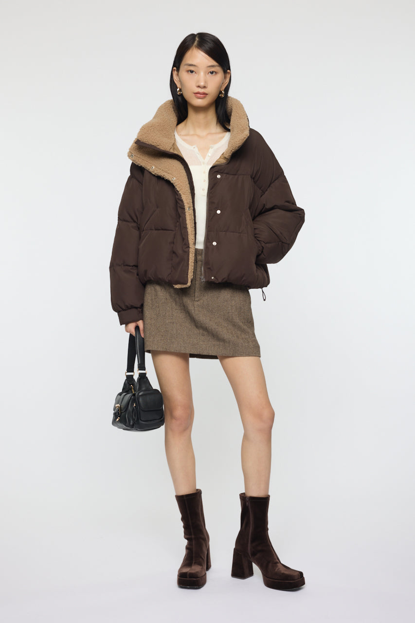 STAND COLLAR PUFFER JACKET Brown / Free