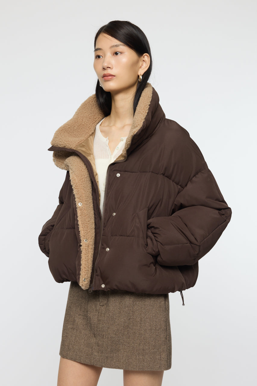 STAND COLLAR PUFFER JACKET Brown / Free