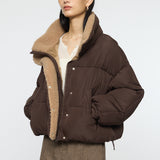 STAND COLLAR PUFFER JACKET Brown / Free