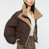 STAND COLLAR PUFFER JACKET Brown / Free