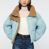 STAND COLLAR PUFFER JACKET Light Blue / Free