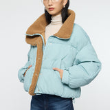 STAND COLLAR PUFFER JACKET Light Blue / Free