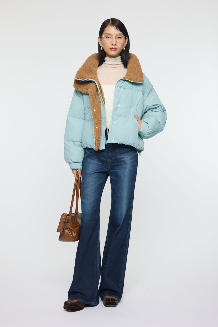 STAND COLLAR PUFFER JACKET Light Blue / Free