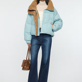 STAND COLLAR PUFFER JACKET Light Blue / Free