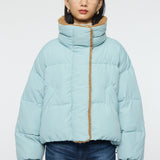 STAND COLLAR PUFFER JACKET Light Blue / Free