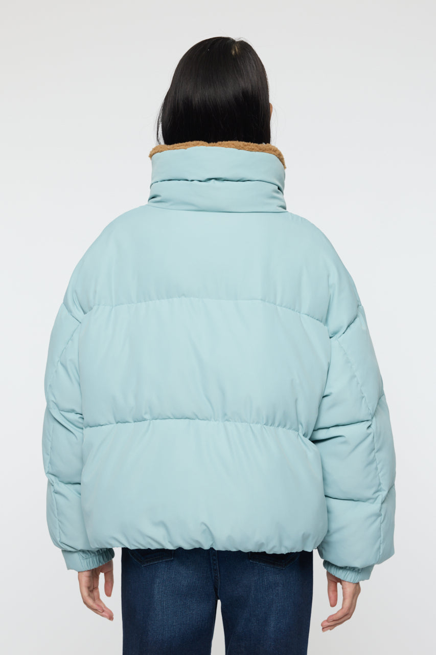 STAND COLLAR PUFFER JACKET Light Blue / Free