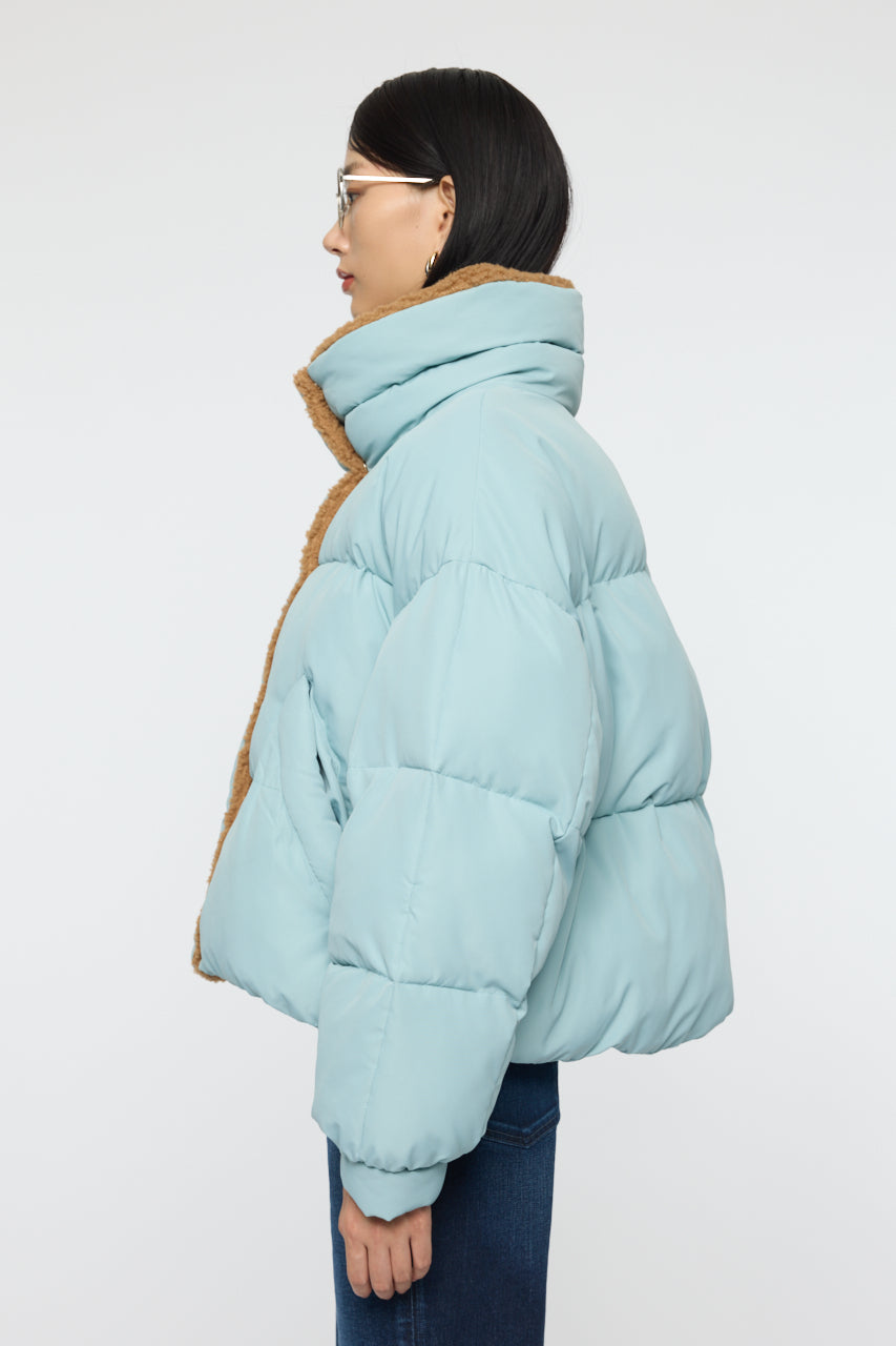 STAND COLLAR PUFFER JACKET Light Blue / Free