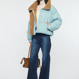 STAND COLLAR PUFFER JACKET Light Blue / Free