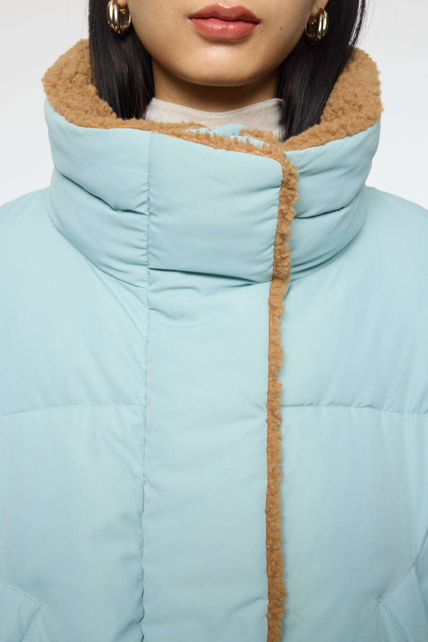 STAND COLLAR PUFFER JACKET Light Blue / Free