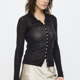 SHEER KNIT SHIRT Black / Free