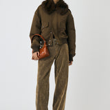 F/FUR COLLAR CROP BLOUSON Brown / Free