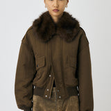 F/FUR COLLAR CROP BLOUSON Brown / Free