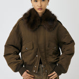 F/FUR COLLAR CROP BLOUSON Brown / Free