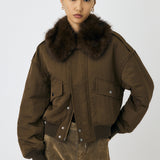 F/FUR COLLAR CROP BLOUSON Brown / Free