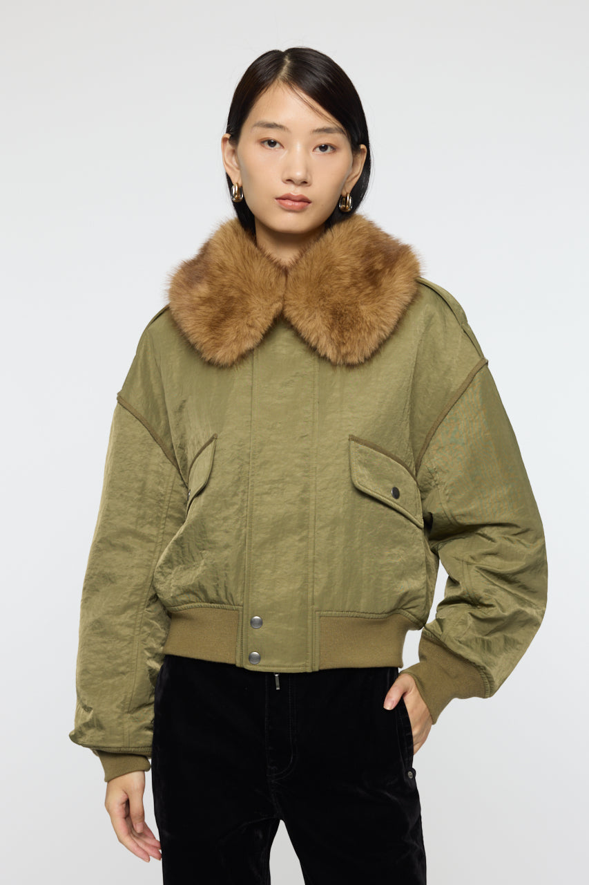 F/FUR COLLAR CROP BLOUSON Khaki / Free