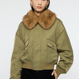 F/FUR COLLAR CROP BLOUSON Khaki / Free