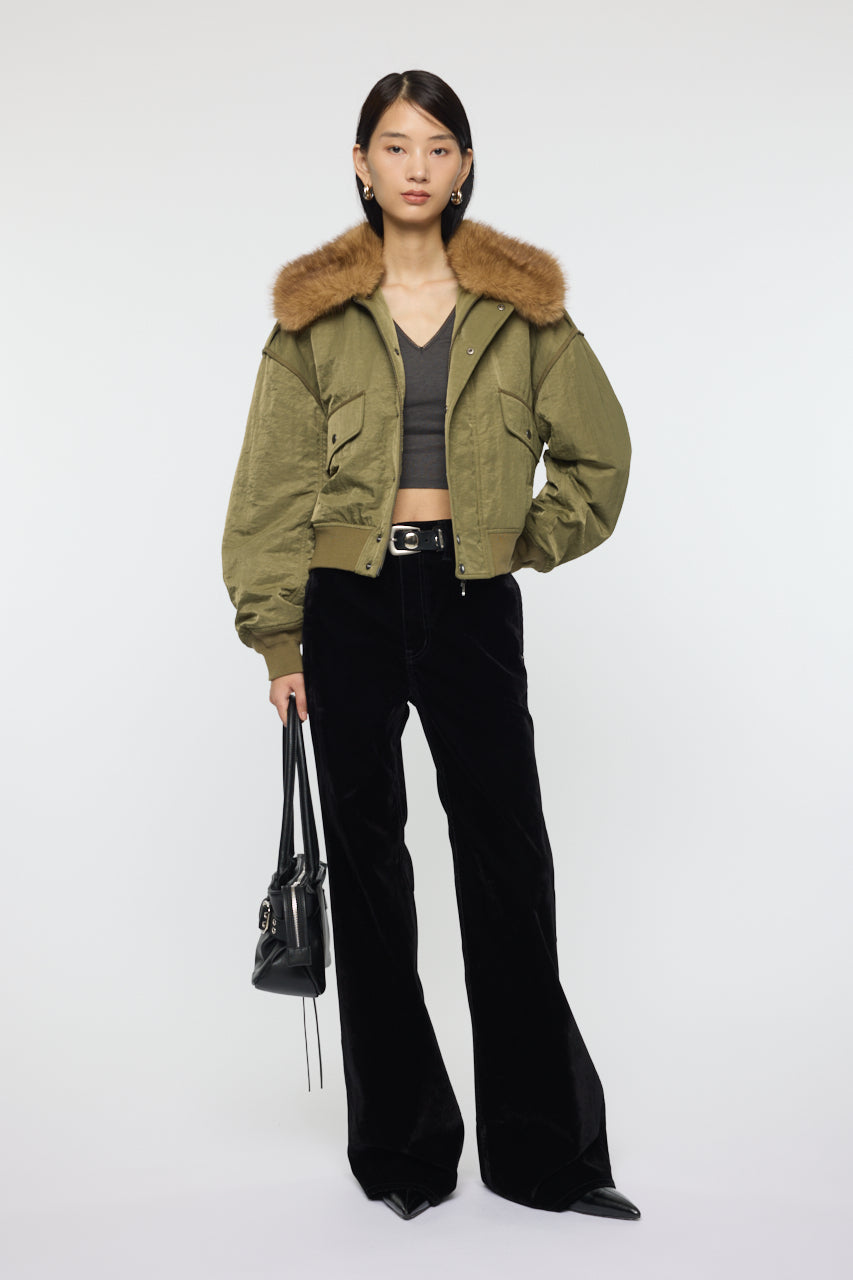 F/FUR COLLAR CROP BLOUSON Khaki / Free