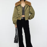 F/FUR COLLAR CROP BLOUSON Khaki / Free