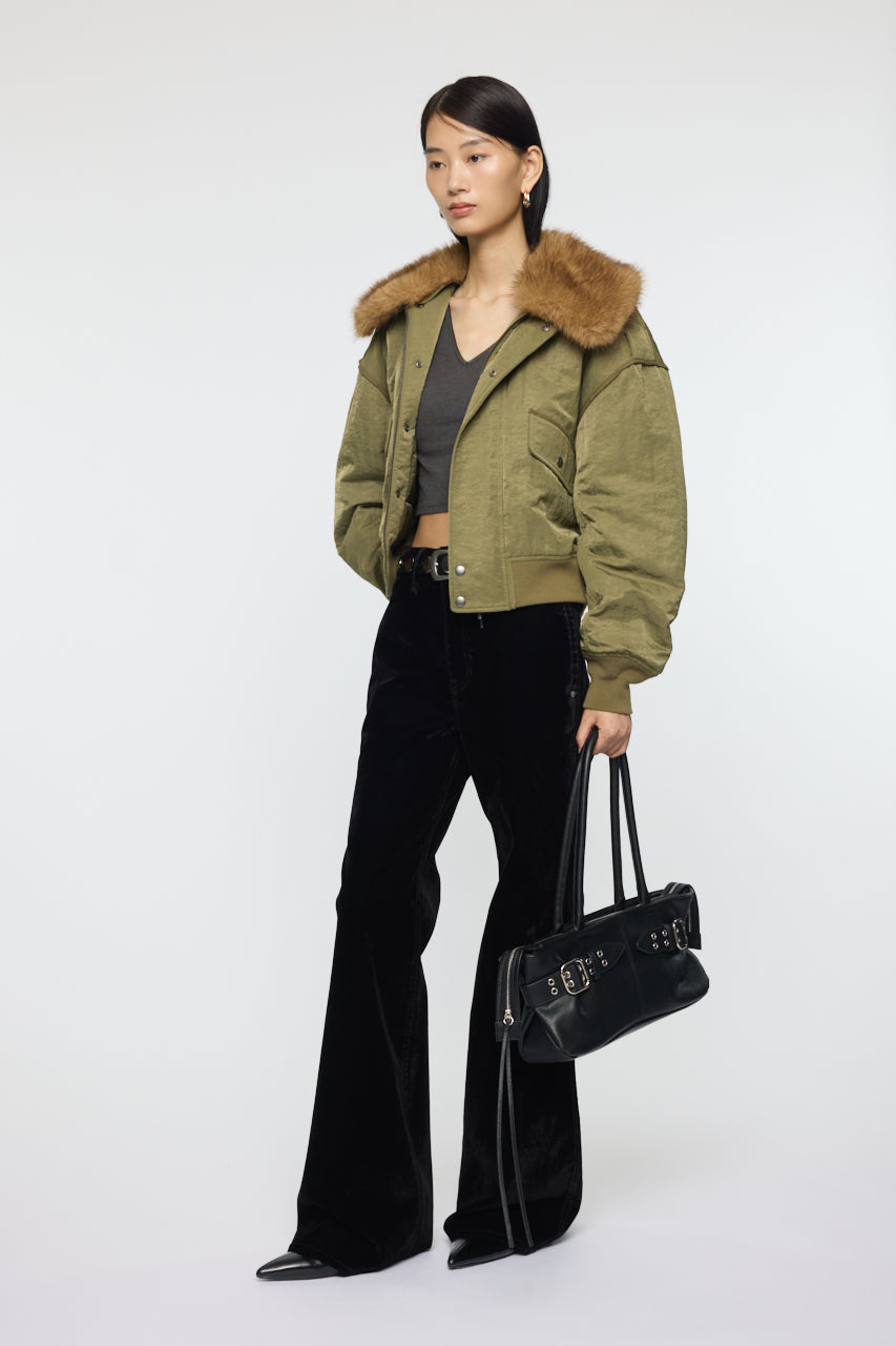 F/FUR COLLAR CROP BLOUSON Khaki / Free