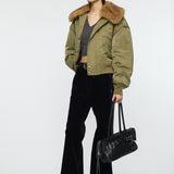 F/FUR COLLAR CROP BLOUSON Khaki / Free