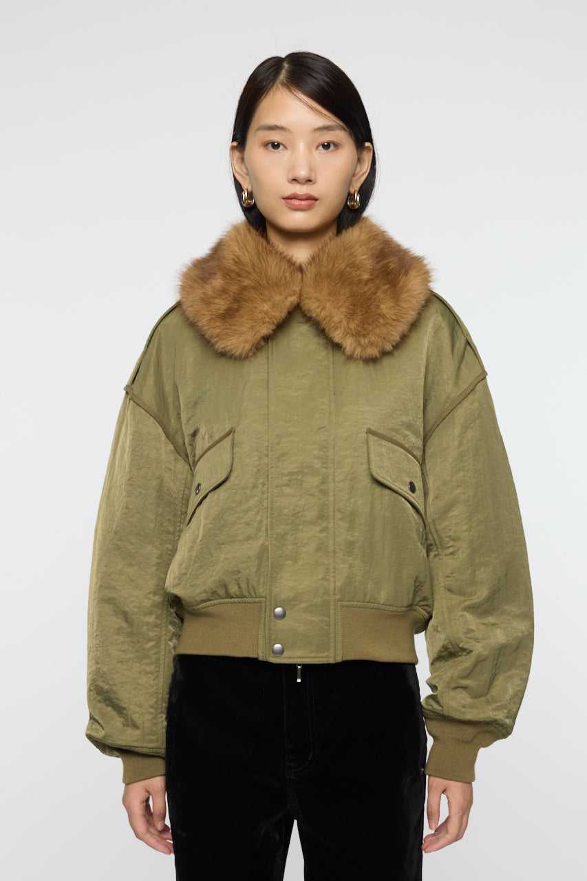 F/FUR COLLAR CROP BLOUSON Khaki / Free