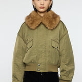 F/FUR COLLAR CROP BLOUSON Khaki / Free