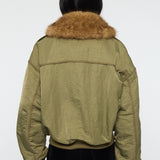 F/FUR COLLAR CROP BLOUSON Khaki / Free