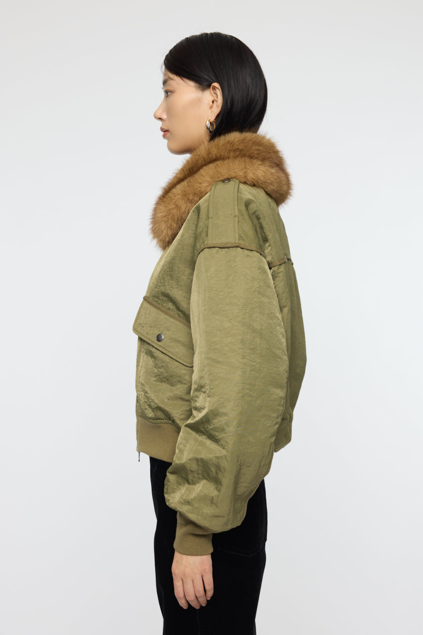 F/FUR COLLAR CROP BLOUSON Khaki / Free