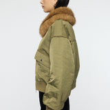 F/FUR COLLAR CROP BLOUSON Khaki / Free