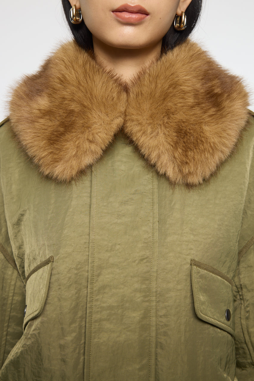 F/FUR COLLAR CROP BLOUSON Khaki / Free