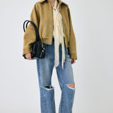 FAUX SUEDE GATHER BLOUSE