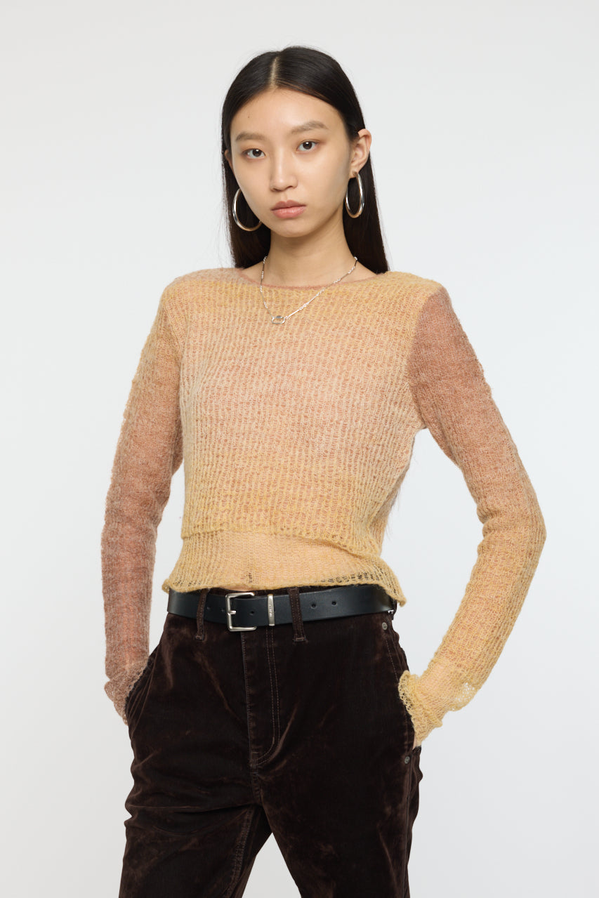 GRADATION CROPPED KNIT TOP Beige / Free