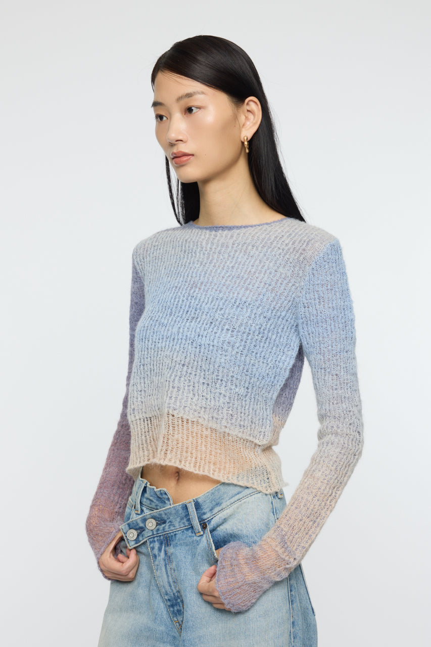 GRADATION CROPPED KNIT TOP Purple / Free