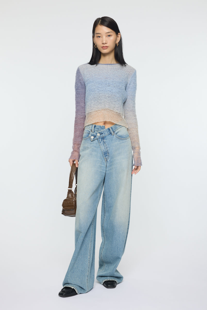 GRADATION CROPPED KNIT TOP Purple / Free
