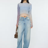 GRADATION CROPPED KNIT TOP Purple / Free