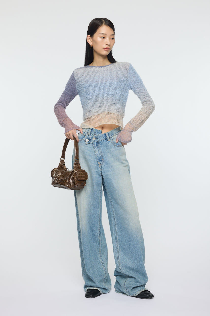 GRADATION CROPPED KNIT TOP Purple / Free