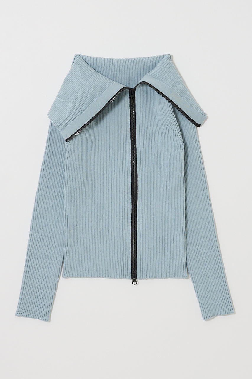 BIG COLLAR ZIP UP KNIT Light Blue / Free