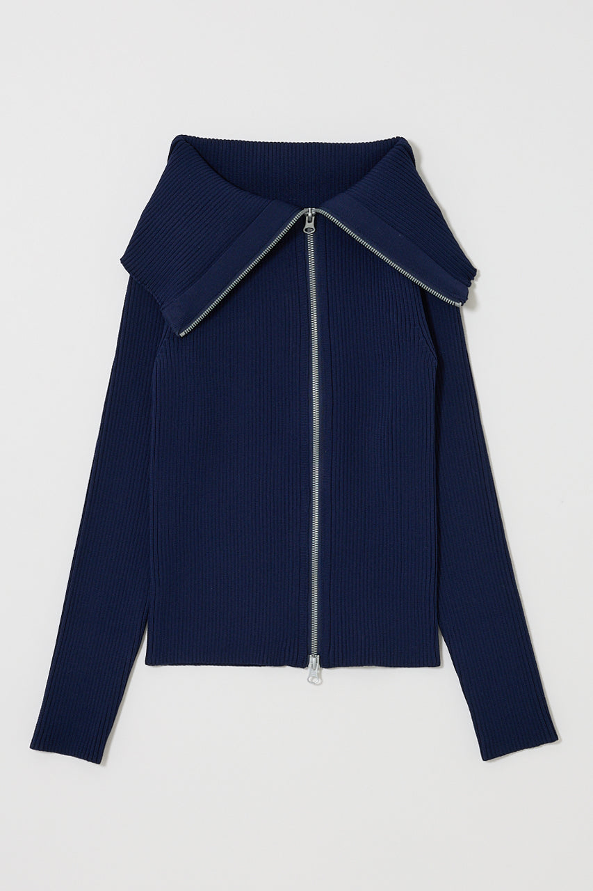 BIG COLLAR ZIP UP KNIT Navy / Free
