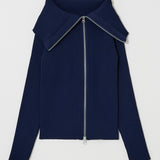 BIG COLLAR ZIP UP KNIT Navy / Free