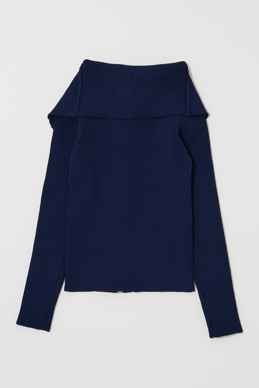 BIG COLLAR ZIP UP KNIT Navy / Free