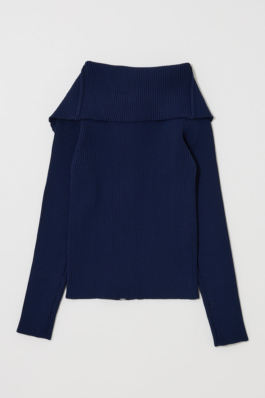 BIG COLLAR ZIP UP KNIT Navy / Free
