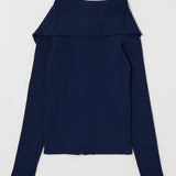 BIG COLLAR ZIP UP KNIT Navy / Free
