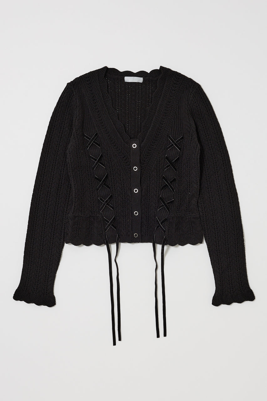 LACE UP RIBBON CARDIGAN Black / Free