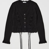 LACE UP RIBBON CARDIGAN Black / Free
